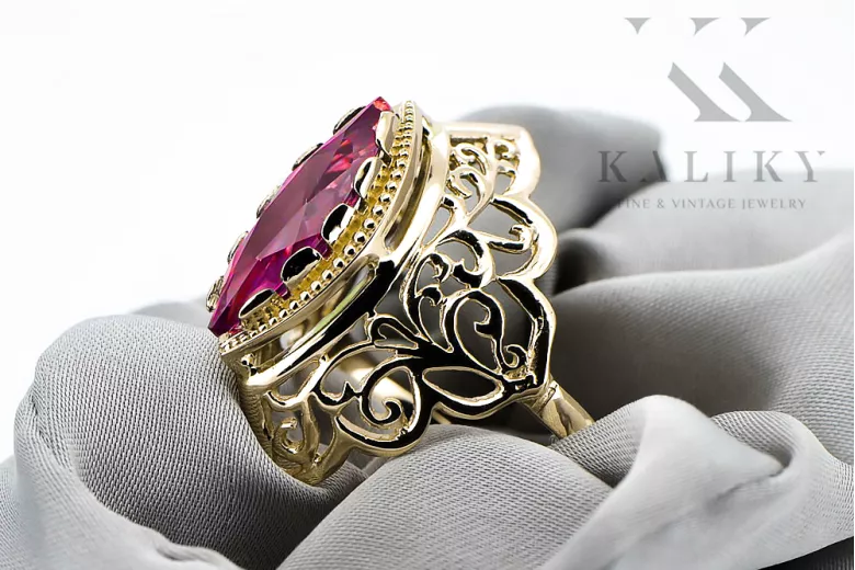 Rubinrot 14 Karat Gelbgold Ring Vintage Stil vrc017y